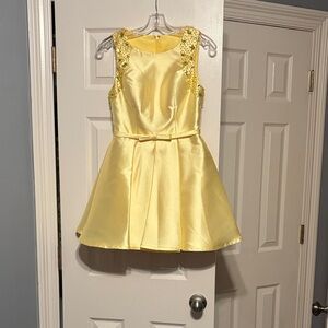 Yellow Satin Party Dress with Beaded Shoulders